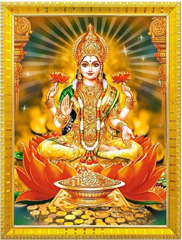Polyester Laxmi Devi Religious Wall Photo Frame (Multicolor, 5X7 inches)
