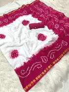 Cotton Printed Saree for Women (Pink & White, 6.3 m)