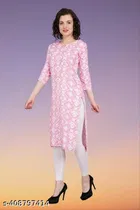 Polycotton Printed Kurti for Women, Pink 