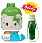 Combo of Fabric School Bag, Water Bottle with Lunch Box for Kids (Multicolor, Set of 3)