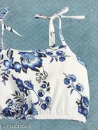 Rayon Slub Printed Clothing Set for Girls, White & Blue, Pack of 1 