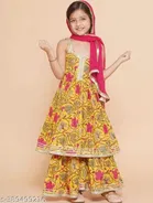Rayon Printed Kurti with Dupatta & Sharara for Girls 