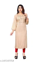 Rayon Slub Embroidered Kurti for Women 