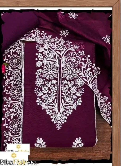 Cotton Pakistani Suits Semi-Stitched Suits for Women (Purple, Un Stitched)