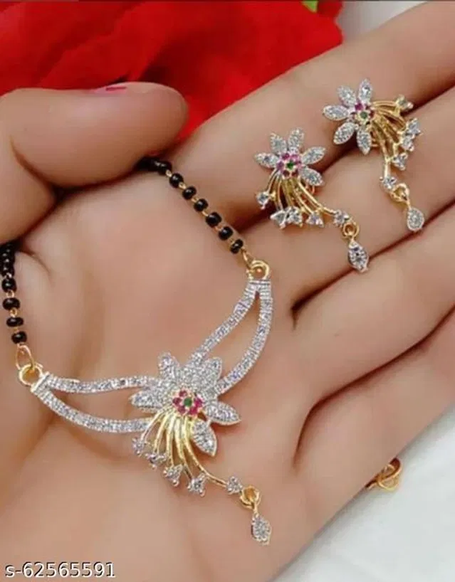 Alloy Mangalsutra with Earrings for Women (Multicolor, Set of 1)