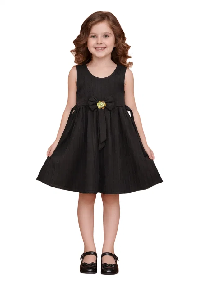 Printed Frock for Girls (Black, 3-4 Years)