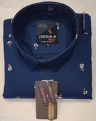 Cotton Blend Printed Shirt for Men, Blue 