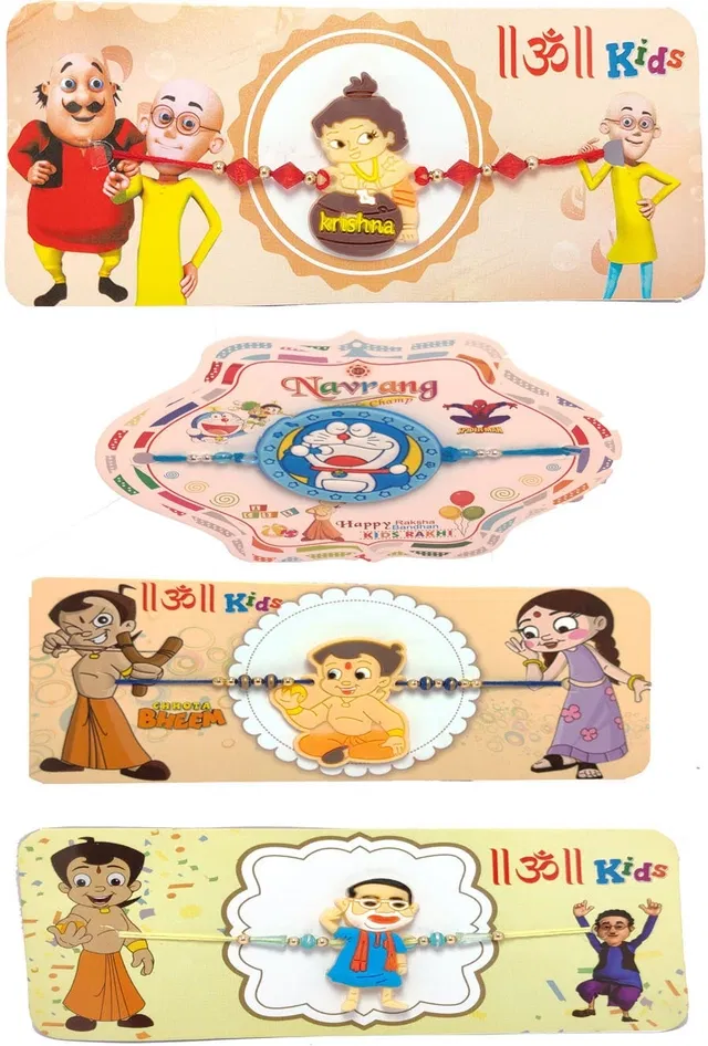 Kids Rubber Cartoon Character Rakhi, Pack of 4 (Multicolor, Free)