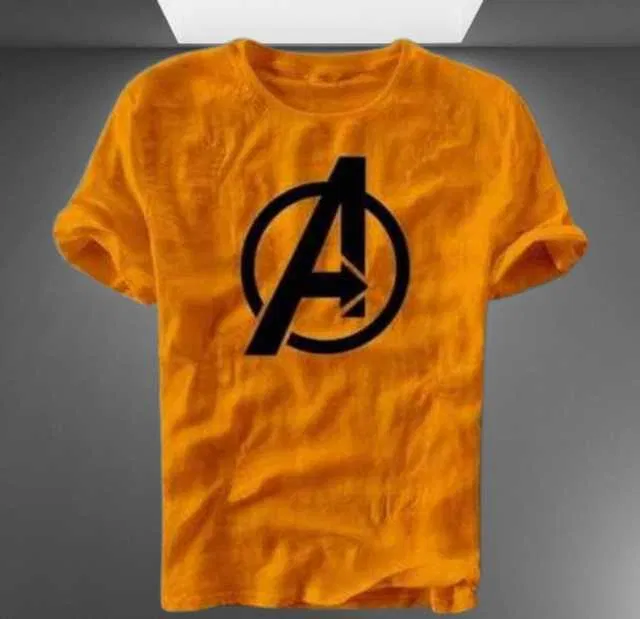 Men's Half Sleeves Printed T-shirt (Mustard, L) (SVG-116)