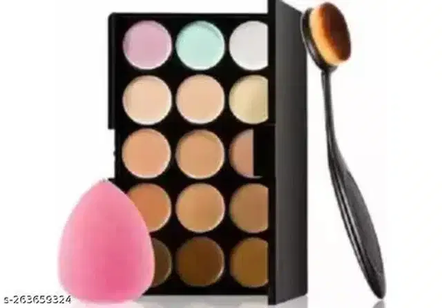 Premium Concealer with Makeup Brush & Blender (Multicolor, Set of 3)