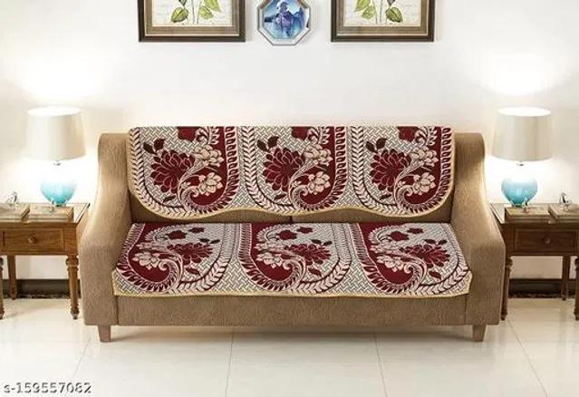 Polycotton 3 Seater Sofa Covers (Maroon, Set of 1)