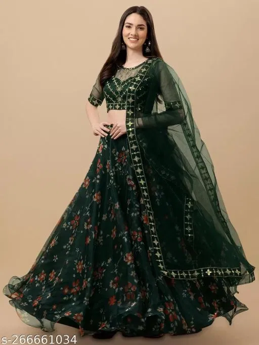 Lehenga Choli for Women (Green, Free Size)