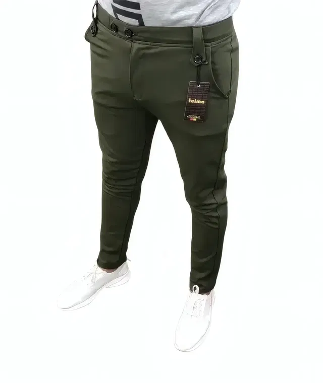 Polyblend Trousers for Men (Olive, 32)