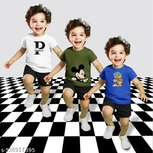Cotton Blend Printed Clothing Set for Boys, Multicolour, Pack Of 3 (2-3 Years)