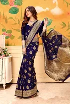 Silk Woven Design Saree for Women, Navy Blue 
