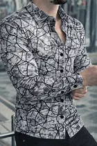Lycra Geometric Print Shirt for Men, Grey 