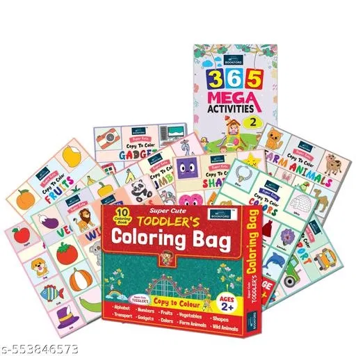 Super Cute Toddlers Coloring Bag + 365 Mega Activities Part 2 (Set of 2)