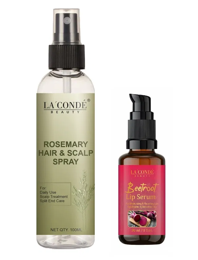 La'Conde Beauty Natural Rosemary Water Hair Spray (100 ml) with Beetroot Lip Serum (30 ml) (Set of 2)