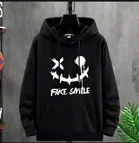 Fleece Printed Hooded Sweatshirt for Men (Black, M)