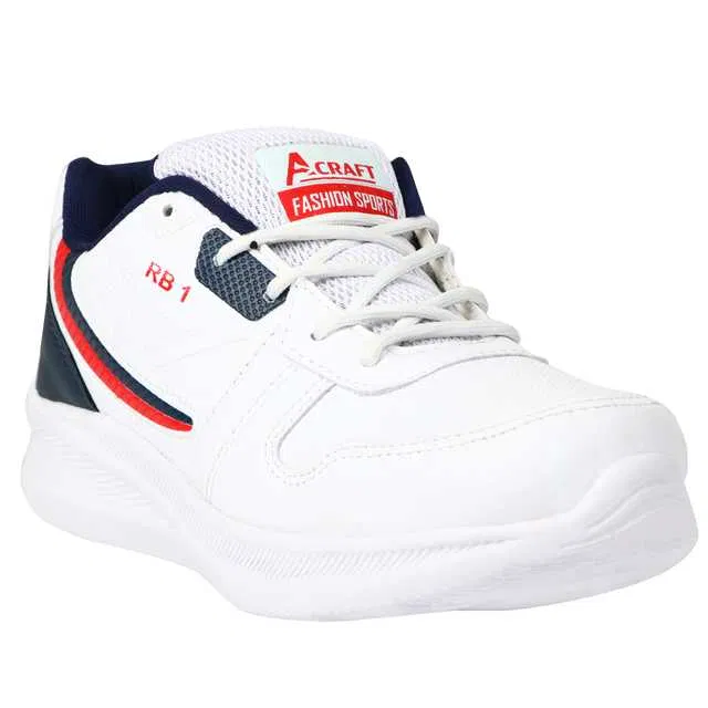 Men's Running Shoes (White & Red, 9) (V-189)