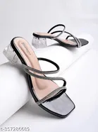 Shoetopia Black Embellished Block Heel Sandals 