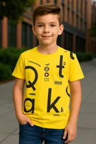 Round Neck T-Shirt for Boys (Yellow, 1-2 Years)