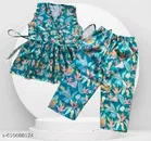 Rayon Slub Printed Clothing Set for Girls, Green, Pack of 1 