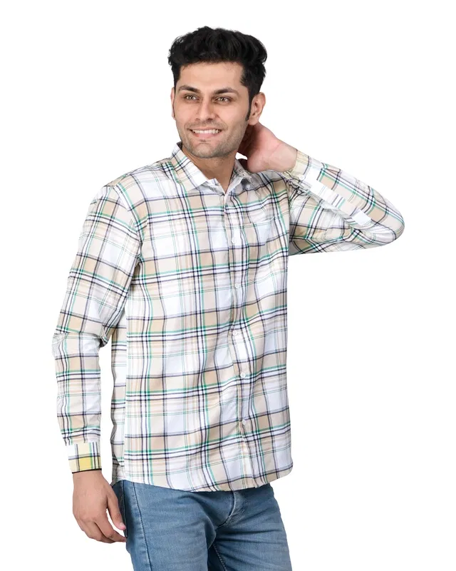 Poly Cotton Full Sleeves Chequered Shirt for Men (Multicolor, S)