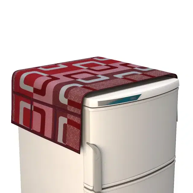 Knit Printed Fridge Top Cover with Side Pockets (Red)