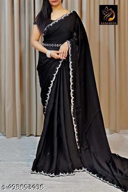 Georgette Embellished Saree For Women, Black