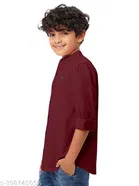 Solid Cotton Blend Mandarin Collar Long Sleeve Shirt for Boys 