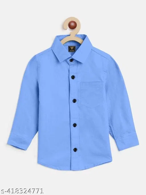 Solid Cotton Blend Spread Collar Shirt for Boys (Aqua Blue, 3-4 Years)
