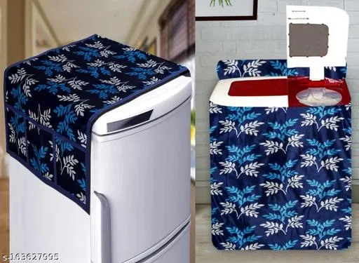 KANUSHI Industries® Fridge Covers / Refrigerator Cover +1 Pc Top Load Semi Automatic Washing Machine Cover (Suitable for 6 Kg, 6.5 kg, 7 kg, 7.5 kg) (Color- Blue)(FRI+WASMAC-SEMI-BLUE-SMALL-LEVS)