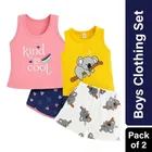 Cotton Blend Printed Clothing Set for Boys, Combo Pack of 2, Peach & Blue & Yellow & White, 6-12 Months