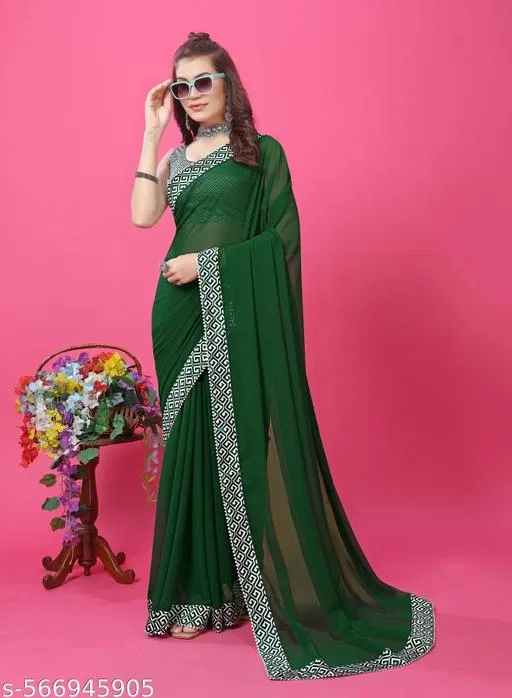Elegant Saree for Women (Green, Free Size)