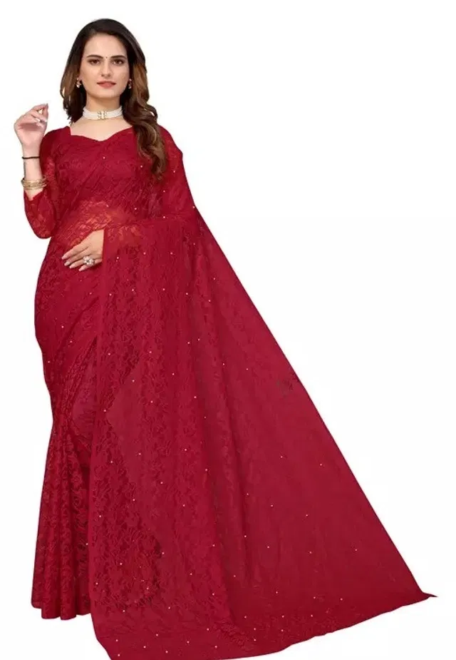 Net Solid Saree for Women (Maroon, 6.3 m)
