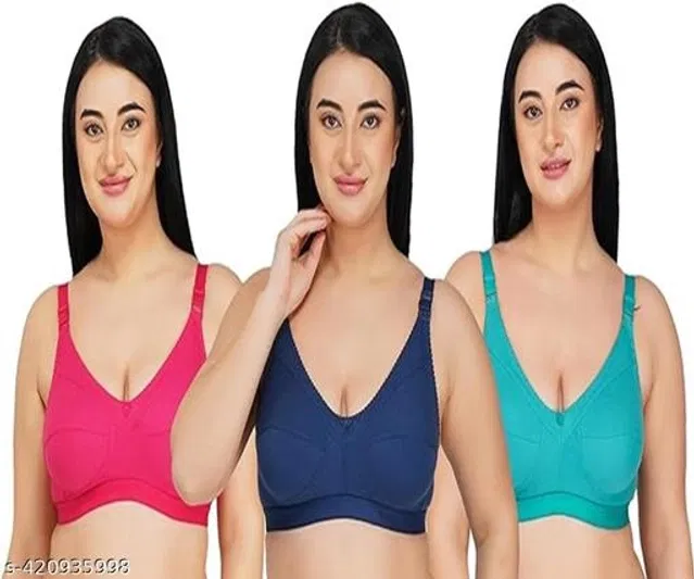 Cotton Blend Solid Non Padded Bra for Women (Multicolor, 28C) (Pack of 3)