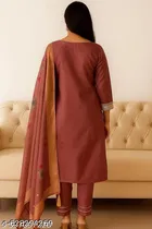 Chanderi Silk Kurta Set with Floral Embroidery for Women 