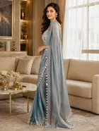 Bollywood Grey Satin Solid Lace Border Saree for Women