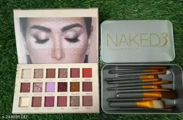 Eye Shadow Palette with (12 Pcs) Makeup Brushes (Multicolor, Set of 2)