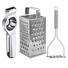 Oc9 Stainless Steel Lemon Squeezer & 4 in 1 Grater Or Slicer & Potato Masher Kitchen Tool Set 