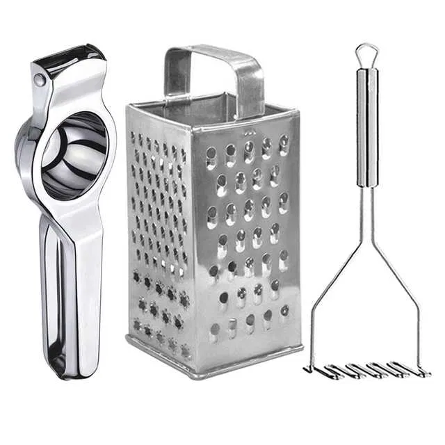 Oc9 Stainless Steel Lemon Squeezer & 4 in 1 Grater Or Slicer & Potato Masher Kitchen Tool Set (O-67)