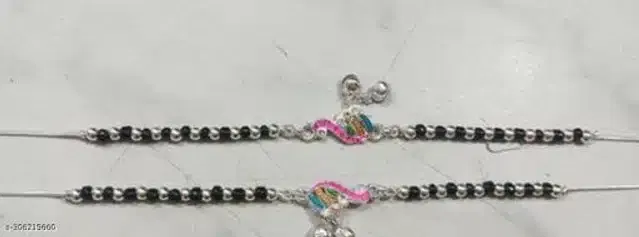 Stainless Steel Anklets for Women (Silver & Black, Set of 1)