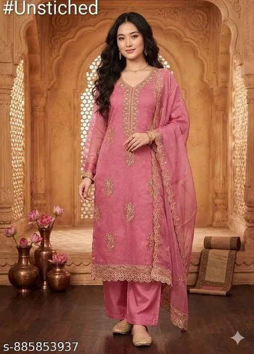 Embroidered Floral Palazzo Suit for Women (6.65 meter (XXL)