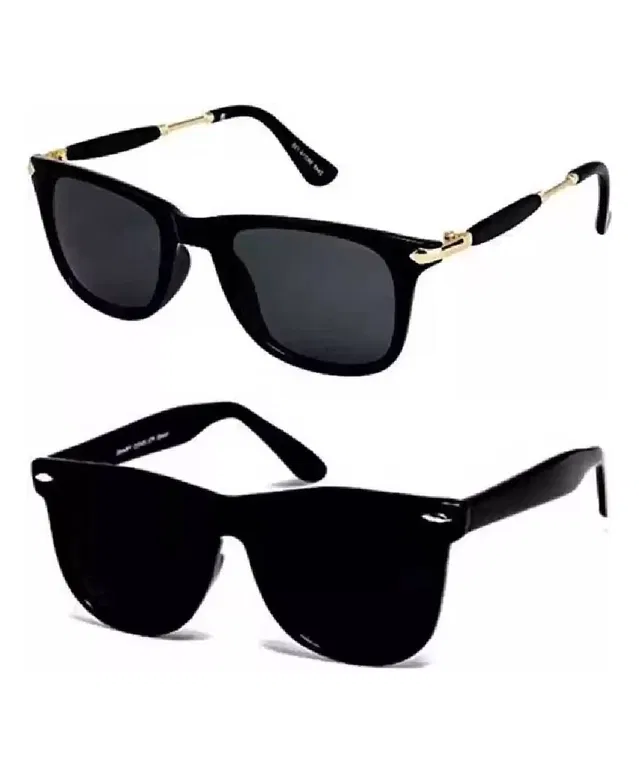Plastic Squre Shape UV Protected Sunglasses for Men & Women, Black, Pack of 2