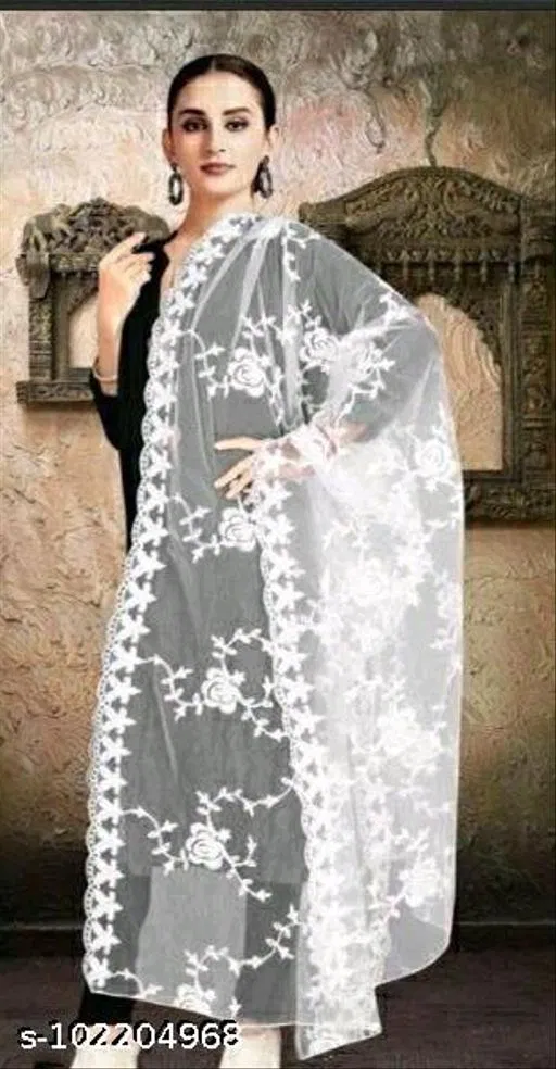 Embroidered Punjabi Net with Aari Work (White, Free Size)