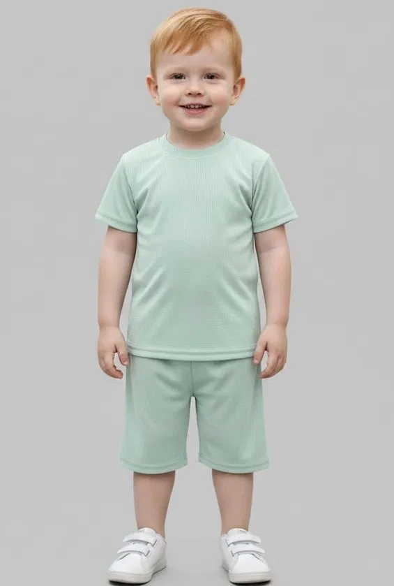 Cotton Blend Solid Clothing Set for Boys, Mint Green (3-4 years)