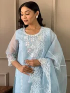 Organza Solid Kurta Set with Dupatta for Women 