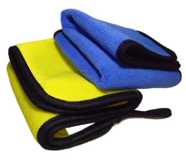Neekshaa Microfiber Towel (Blue & Yellow, 40x40 cm, Pack of 2)