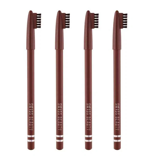 Waterproof Eyebrow Pencil with Brush (Pack of 4, Multicolor) (S2)
